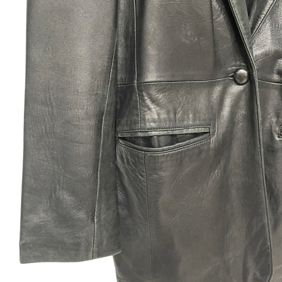 Beyond Sport California Soft Black 100% Leather One Button Jacket Pockets Sz L - Picture 5 of 9